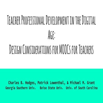 Teacher Professional Development in the Digital Age: Design Considerations fo...