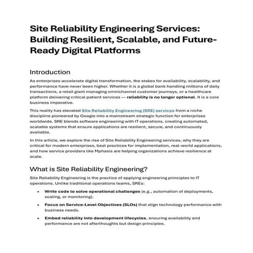 Site Reliability Engineering Services: Building Resilient, Scalable, and Futu...