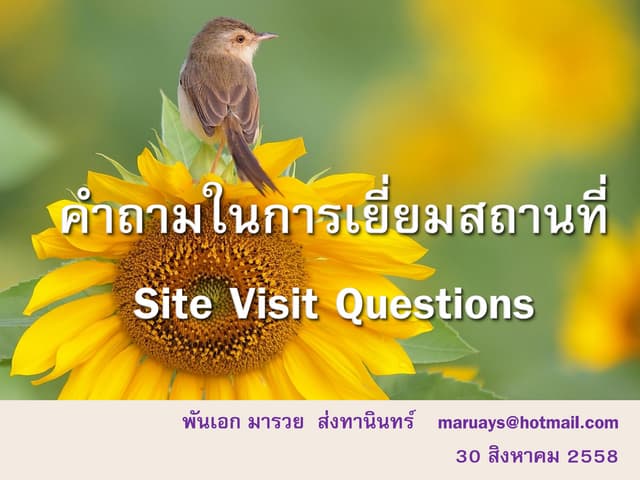 คำถามในการเยี่ยมสถานที่ Site visit questions 