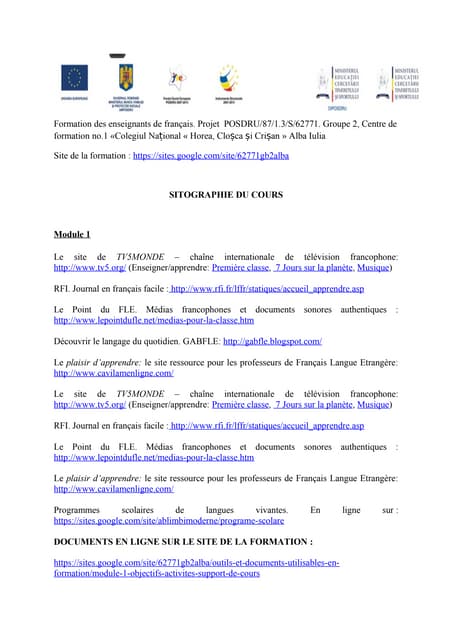 Sitographie du cours