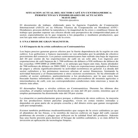 Situacion sector cafe centroamerica perspectiva y posibles actuaciones 02 2003