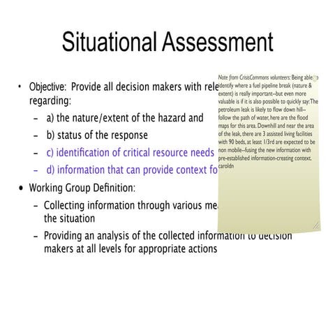 Situational Awareness Workgroup Input