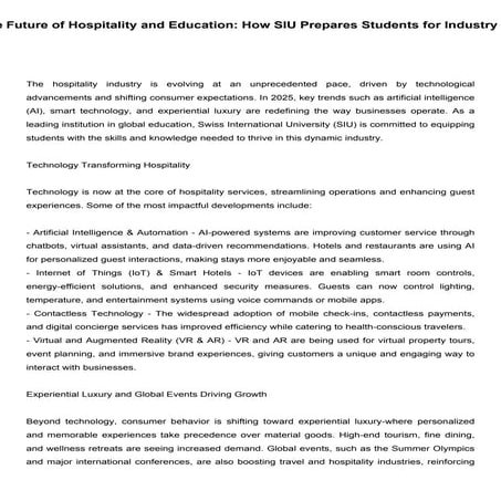 The Future of Hospitality and Education: How SIU Prepares Students for Industry Trends