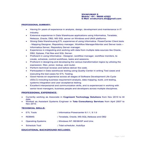 Informatica,Teradata,Oracle,SQL