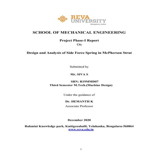 Design and Analysis of Side Force Spring in McPherson Strut - PHASE 1
