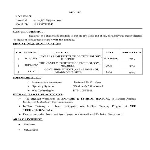 Sivaraj resume