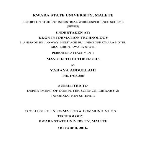 Siwes report on networking by abdullahi yahaya