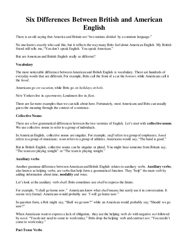 Six Differences Between British And American English Six Differences Between British And American English