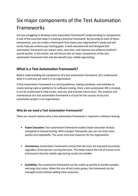 Six major components of the Test Automation Frameworks.pdf