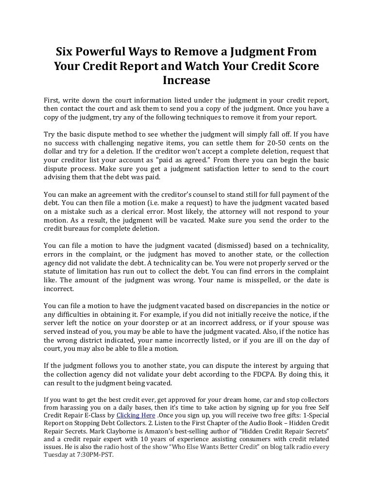 Six powerful ways to remove a judgment from your credit report and wa… Six powerful ways to remove a judgment from your credit report and wa…