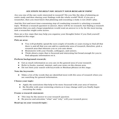 Six steps to help you select your research topic