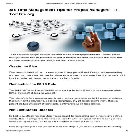 Six time management tips for project managers   it-toolkits