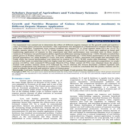 Growth and Nutritive Response of Guinea Grass (Panicum maximum) to Different ...