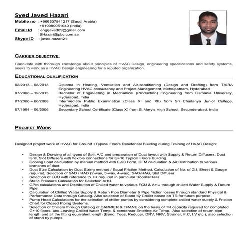 SYED JAVED HAZARI HVAC DESIGN ENGINEER