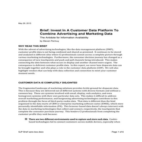 Brief: Invest In A Customer Data Platform To  Combine Advertising and Marketi...