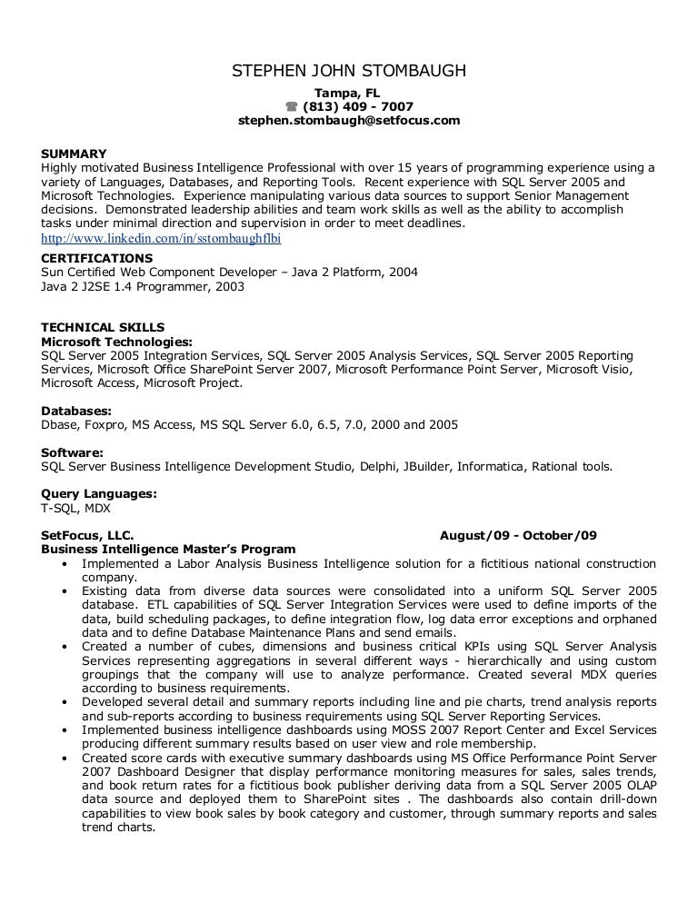 ms access developer resume