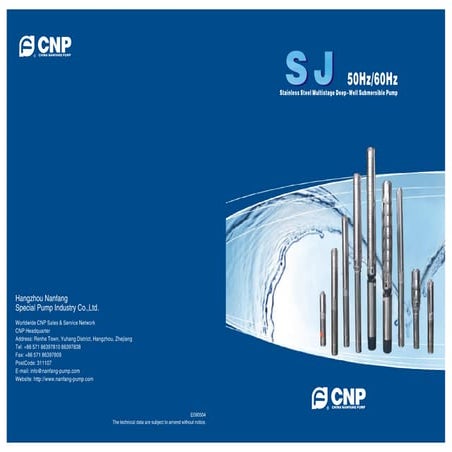 Sj stainless steel multistage deep well submersible pump