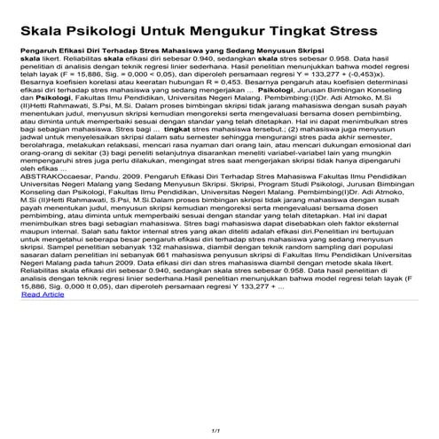 Skala psikologi untuk mengukur tingkat stress