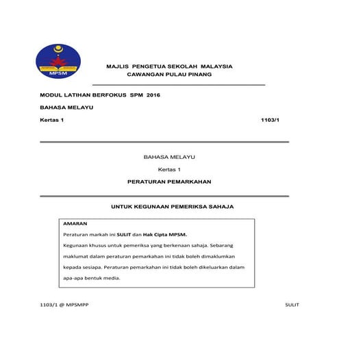 Skema Jawapan Kertas 1