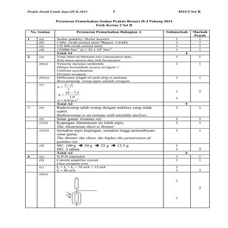 Skema k2 set b juj pahang 2014 physics spm | PDF