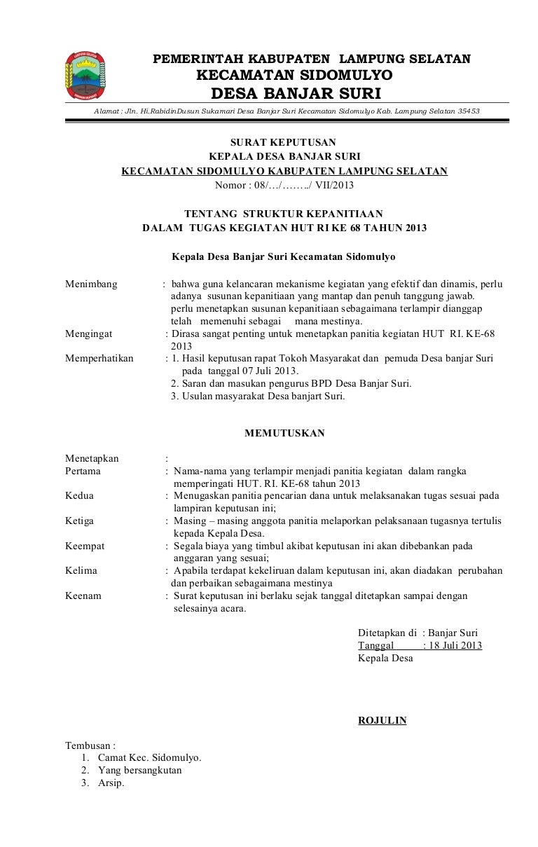contoh sk hut ri ke 68 dsa banjar suri kecamatan sidomulyo contoh sk hut ri ke 68 dsa banjar suri kecamatan sidomulyo