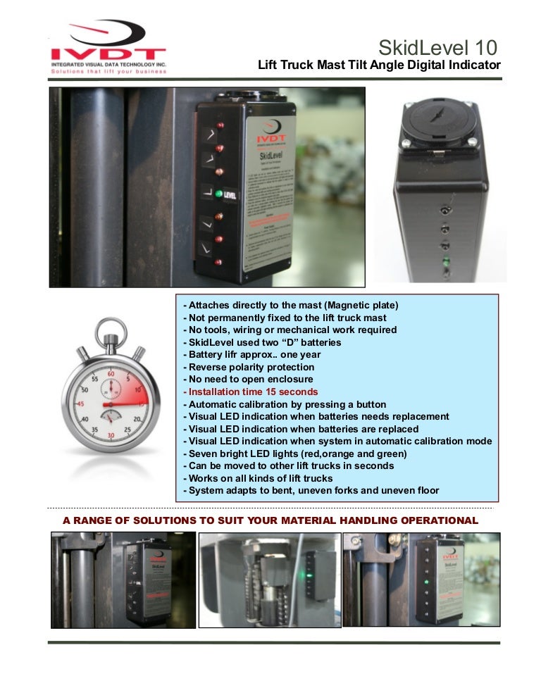 Skid level 10 , lift truck mast angle indicator