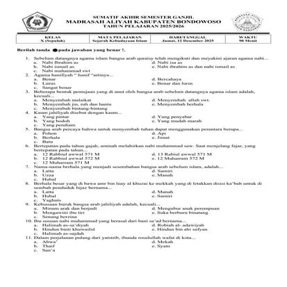 Soal SAS SKI Kelas 10 (Sepuluh) Soal SAS SKI Kelas 10 (Sepuluh)