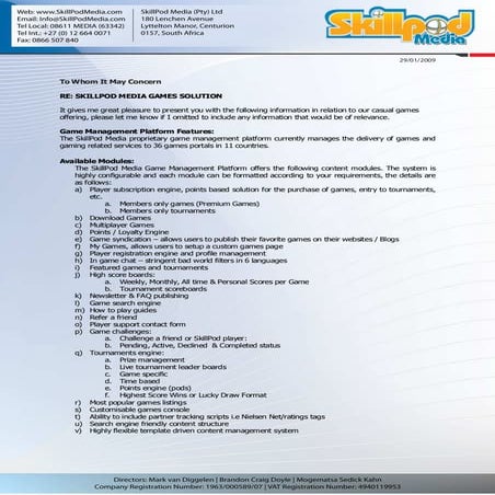 Skill Pod Media Games Solution Detailed