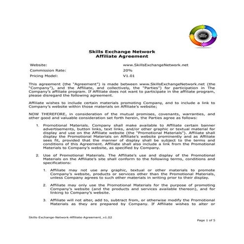 Skills Exchange Network Affiliate Agreement v1.02