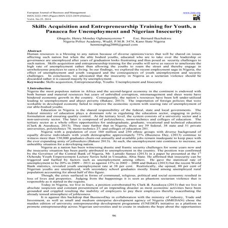 Skills acquisition and entrepreneurship training for youth, a panacea for une...