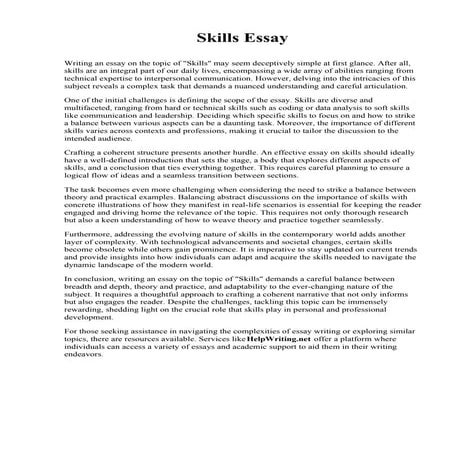 Skills Essay. Saint Johns River State College