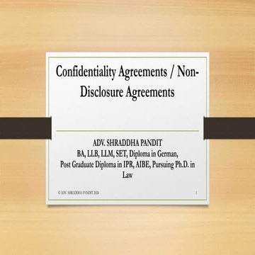 Confidentiality Agreements/Non-Disclosure Agreements by Shraddha Pandit