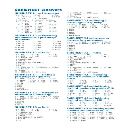 Maths A - Skill sheets answers | PDF