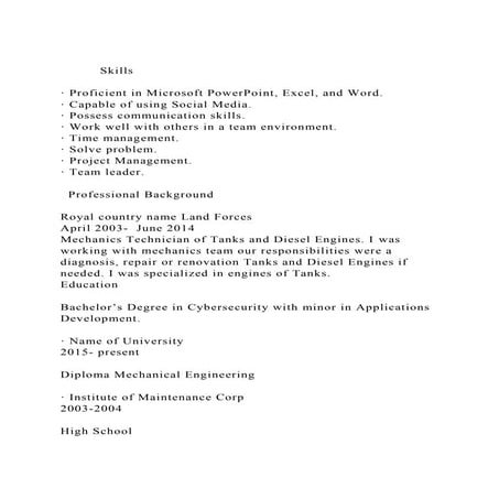           Skills · Proficient in Microsoft PowerPoint, Excel, .docx