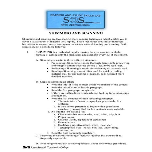 Skimming and scanning | PDF
