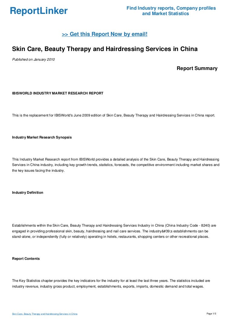 Skin Care, Beauty Therapy and Hairdressing Services in China