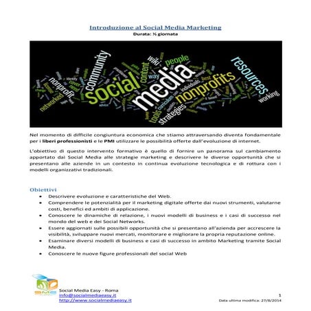 Programma del corso Introduzione al social media marketing