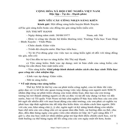 SKKN Giải pháp hình thành nhân cách cho học sinh Tiểu học qua công tác chủ nh...