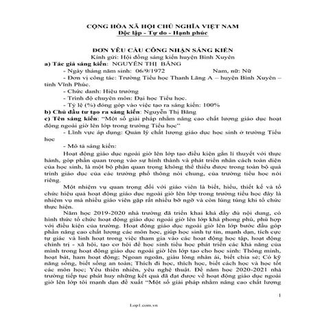 SKKN Một số giải pháp nhằm nâng cao chất lượng giáo dục hoạt động ngoài giờ l...