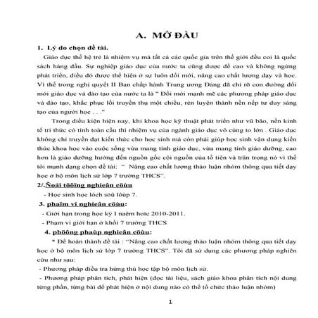 Sáng kiến kinh nghiệm:Nâng cao chất lượng thảo luận nhóm thông qua tiết dạy h...
