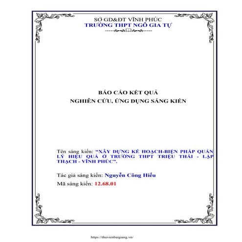 SKKN Xây dựng kế hoạch, biện pháp quản lý hiệu quả ở Trường trung học phổ thô...