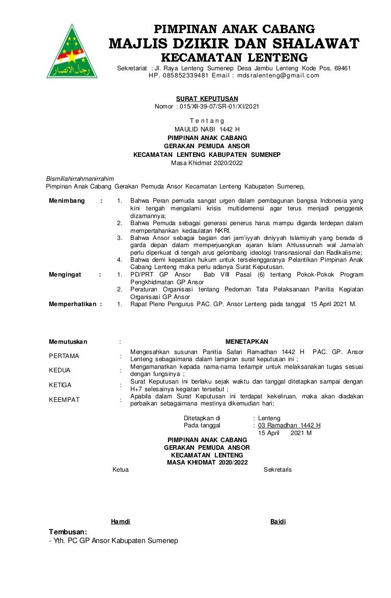 CONTOH SK PANITIA MAULID NABI