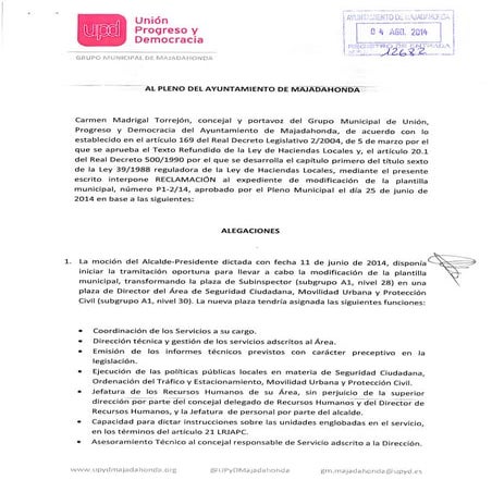 Alegaciones a la nueva plaza de Director del Área de Seguridad Ciudadana, Mov...