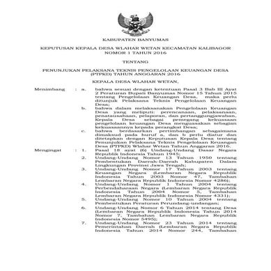 SK Nomor 1 Tahun 2016 (PTPKD TA 2016)