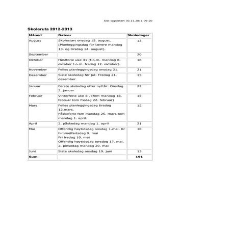 Timeplan 2 kosa 2012 2013 - mal | PDF