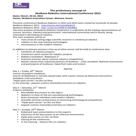 Skolkovo Robotics International Conference Draft Program