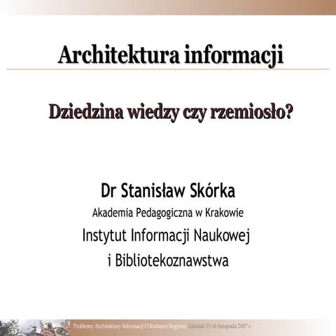 Skorka Stanislaw, AI Dziedzina czy rzemiosło