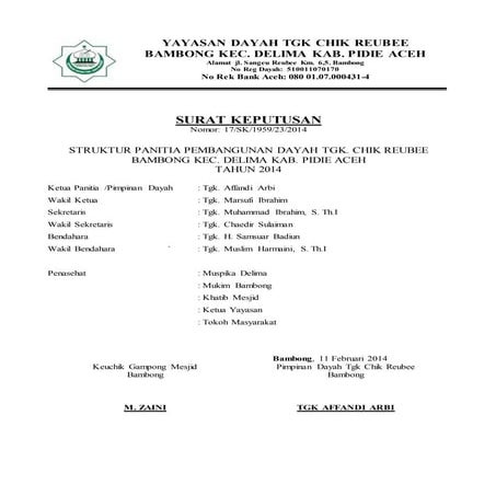 Sk panitia pembangunan dayah tgk. chik reubee bambong 2012