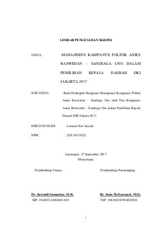 [SKRIPSI] Manajemen Kampanye Politik Anies-Sandi