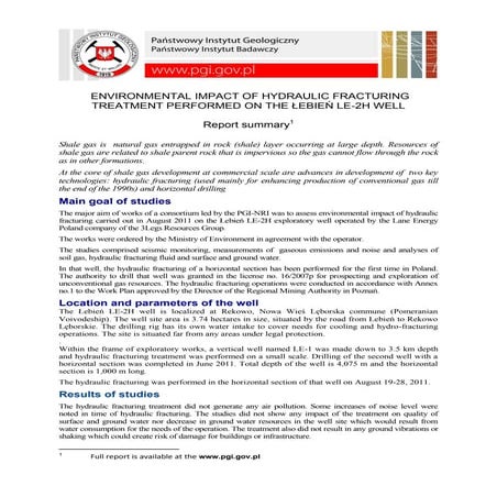 Environmental Impact of Hydraulic Fracturing in Poland